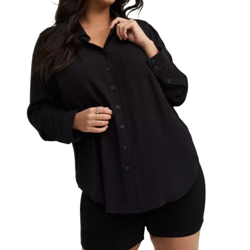 Torrid Black Lizzie Button Up Long Sleeve Shirt Pocket Casual Lightweight Sze 3X