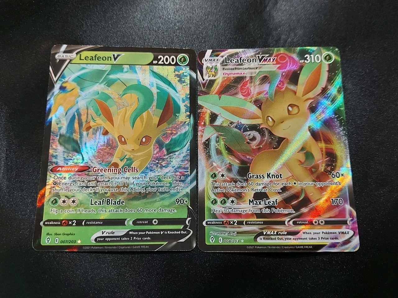 Leafeon VMAX 008/203 & V Full Art Ultra Rare Evolving Skies Card Set MP-LP