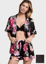 Glazed Satin Short Pajama Set With Flowers Xl or L