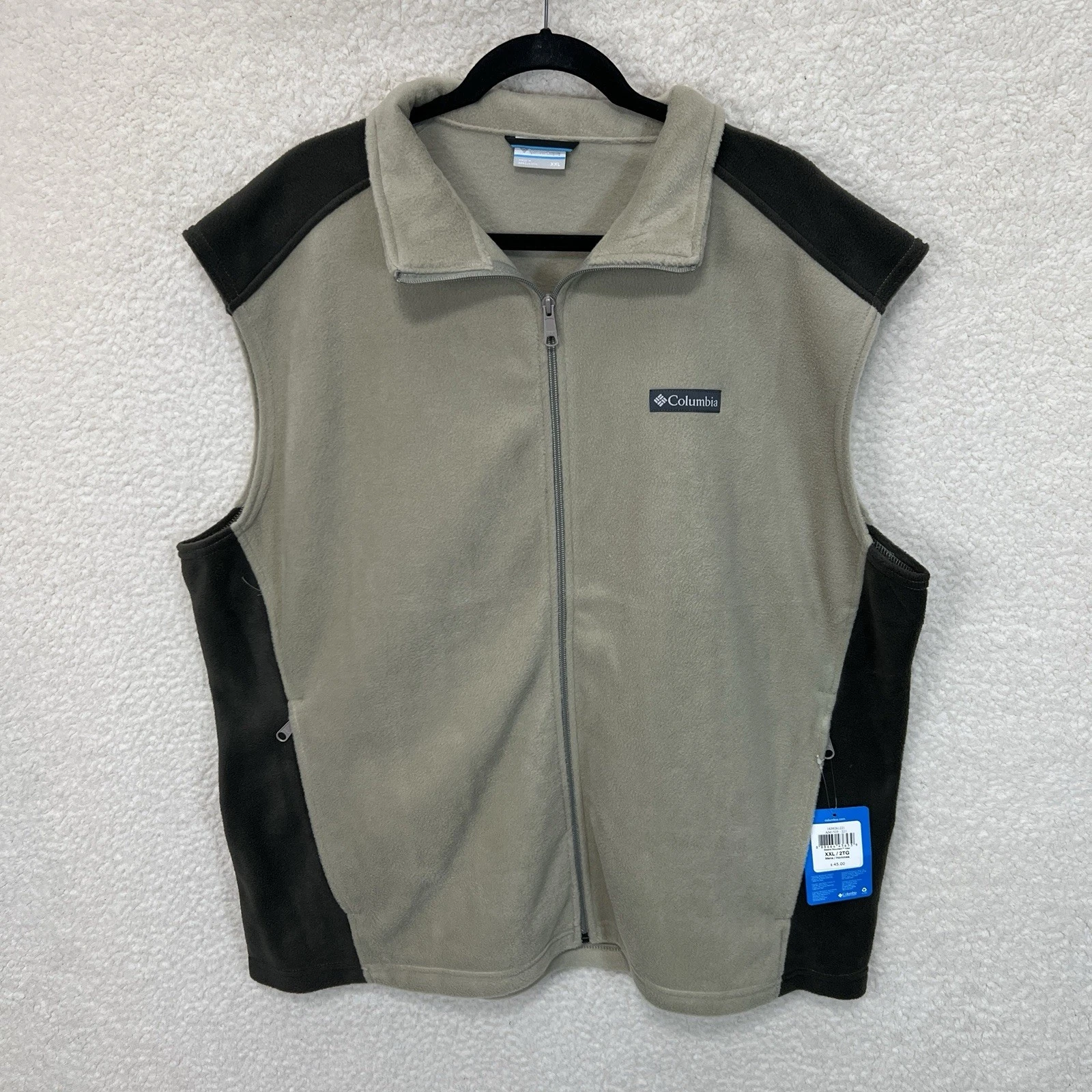 Columbia Steens Mountain Fleece Vest Mens 2XL Beige Brown Full Zip Pockets New