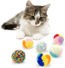 6 Pcs Assorted Color Cat Ball Toys, Woolen Yarn Puffs Cat Pom Pom Balls Interact