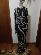Pretty Little Thing Black And White Graphic Print Cold Shoulder Dress Size 12