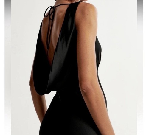 Abercrombie & Fitch Women’s 2XL Black Satin Cowl Back V-Neck Maxi Slip Dress