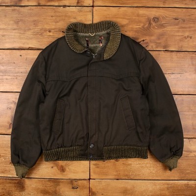 Vintage Koratron Bomberjacke XL Herren 60er grün Perma Prest Kunstfell gefüttert