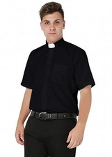 Men's Short Sleeves Tab Collar Clergy Shirt Black Large Necksize 17"