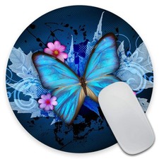 Round Gaming Mouse Pad Retro Style Butterflies Flowers Maple Leaves Non-Slip