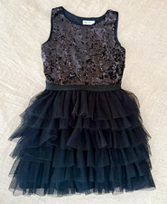 H M Girls Formal Black Sequin Bodice Tiered Tulle Dress Size 10-11Y