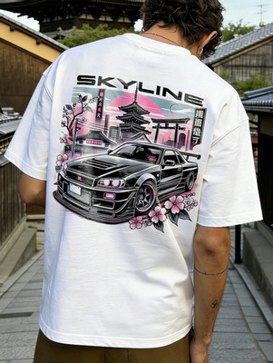 Herren Nissan Skyline GT-R R34 T-Shirt JDM Japanese Tuner Car Art Tokyo Pagode Tee