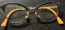 40s Antique MC Horn Rim Eyeglasses 4 1/2 12k White GF Black Enamel Etch Art Deco