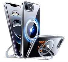 TORRAS 360 Spin iPhone 16e Case with Stand, Fits MagSafe, Crystal Clear 6.1" 