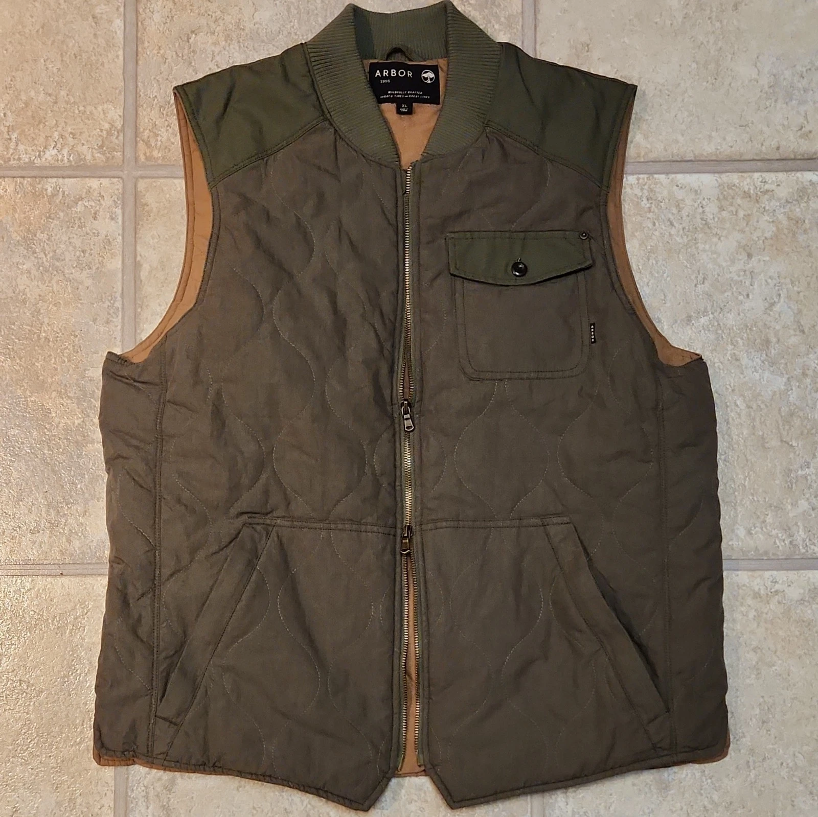 Arbor Collective Vest Mens Extra Large Green Down Quilted Chunky Full Zip Puffer