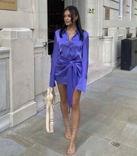 Rat & Boa Alanis Blue Dress Size AU/UK L(14) US S Mini Purple Long Sleeves NWT