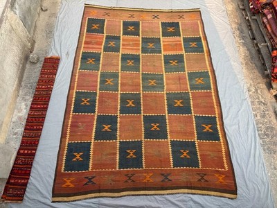 10x14'6 Ft Vintage Afghan Baluchi Kilim Rug Wool Geometric Tribal Carpet
