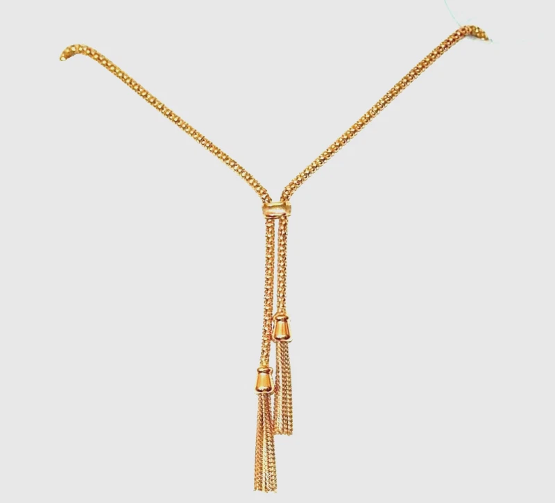 ITALIAN UNOAERRE 9k Gold Tassel Lariat Long Necklace 11.4g - Image 2 of 4