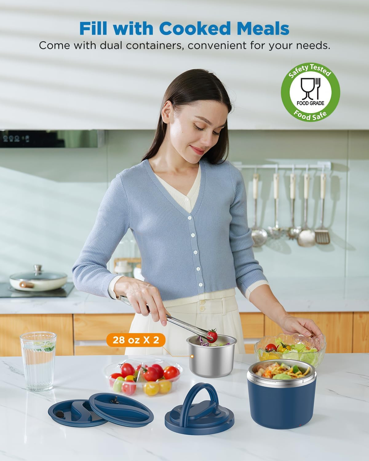 Electric Lunch Box Food Warmer - 105W Fast Heating Lunch Box with Dual 27-Ounce