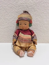 Vintage Antique 10" Ming Ming Composition Chinese Baby Doll – 1930s Silk Outfit
