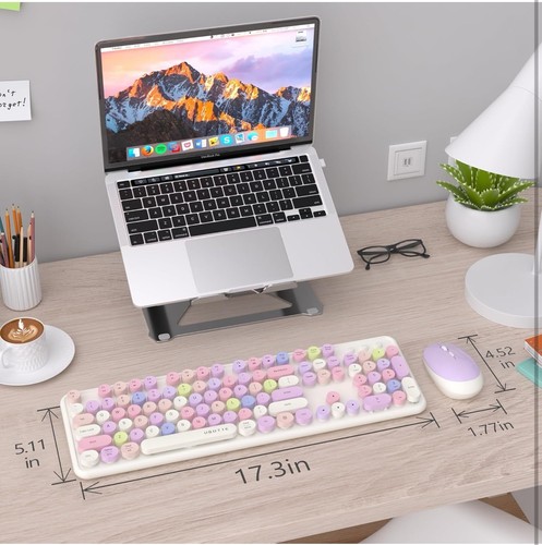 UBOTIE Colorful Computer Wireless Keyboards Mouse Combos, Typewriter Flexible Ke - Picture 6 of 7