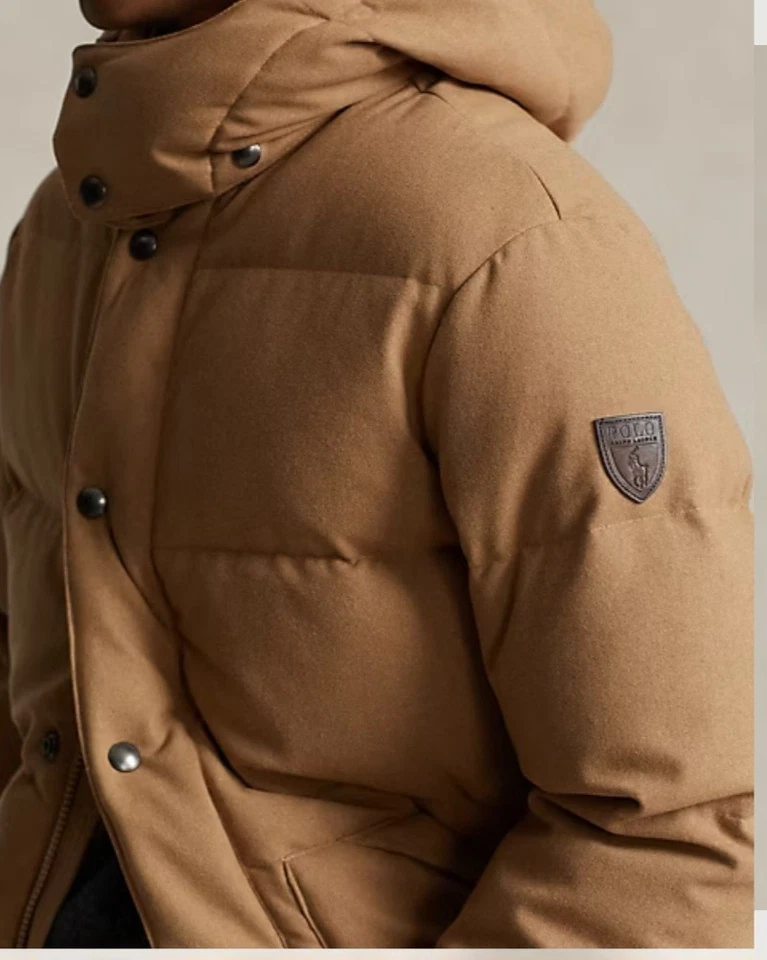 POLO RALPH LAUREN THE WAINWRIGHT WOOL-BLEND DOWN  COAT IN BEIGE .SIZE L - Image 2 of 4