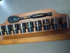 Snap On 90th Anniversary Black Chrome Sockets Ratchet Walnut Display Stand Rare