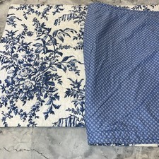 Laura Ashley Delft Blue Quilted Pillow Shams Set Queen large Floral Pair cottage