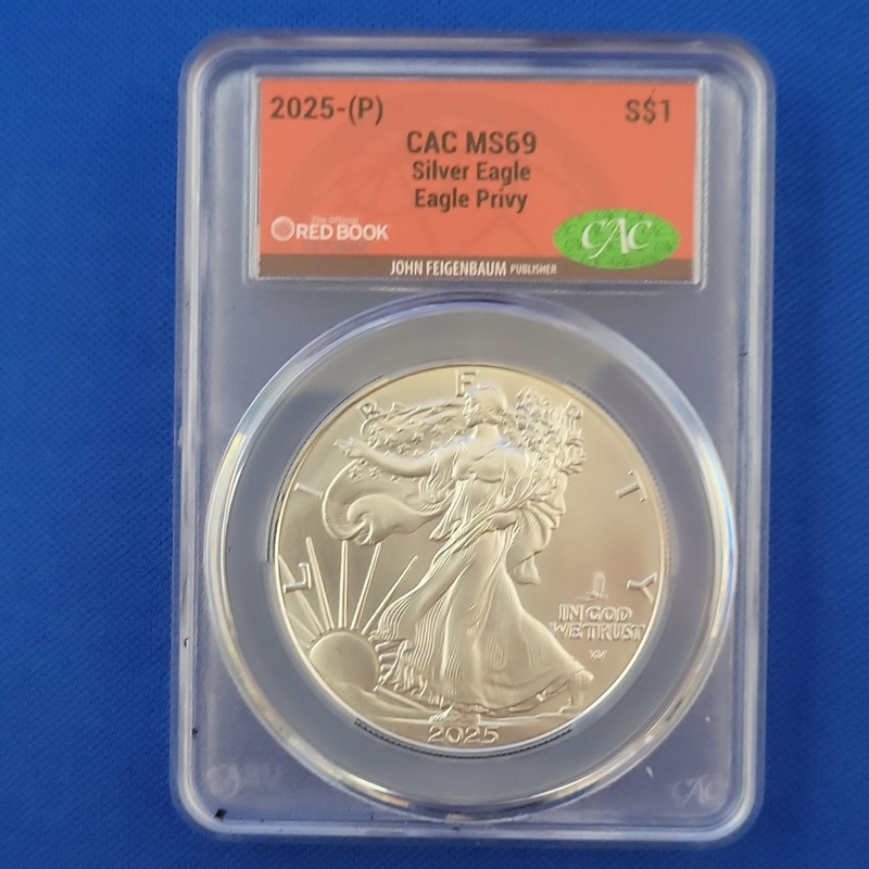 2025 U.S. Mint Silver Eagle Eagle Privy 1 oz Silver CAC MS69 Certified Coin