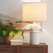 Large Ceramic Table Lamp with Tassel Detail