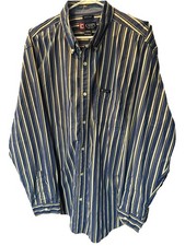 Chaps Easy Care XXL Long Sleeve Blue Striped Button Up Dress Shirt