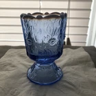FENTON BLUE OPALESCENT ART GLASS PANELED DAISY TOOTHPICK/VOTIVE CANDLE HOLDER