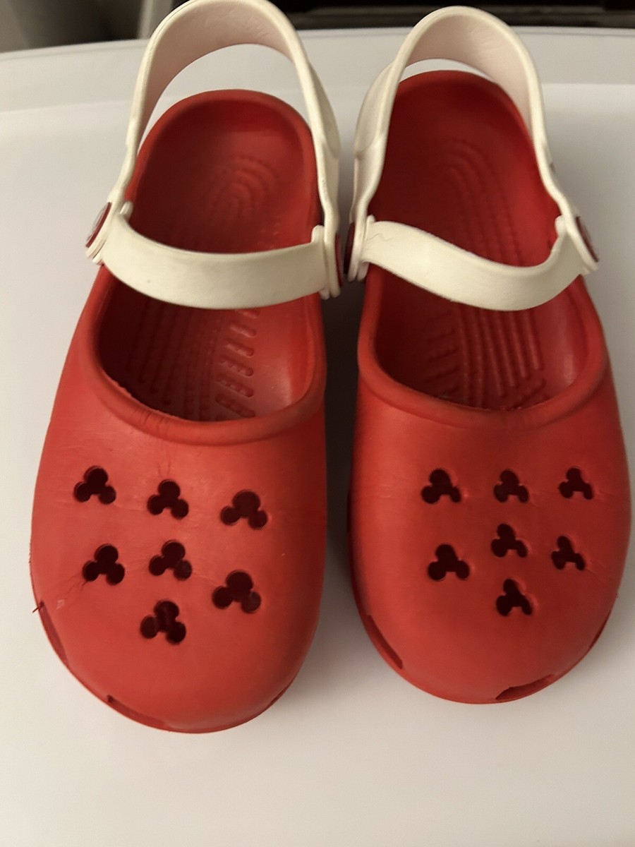 【廃盤】crocs minnie mary jane（ミニジェーン）　22cm Crocs Kids Girls size 1/3 Disney Minnie Mouse Mary Jane Red And