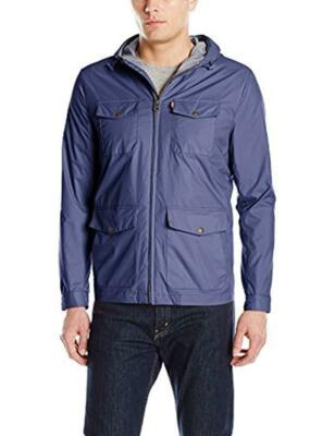 Levi's Men's Four Pocket Hooded Military Rain Jacket Helly Blue