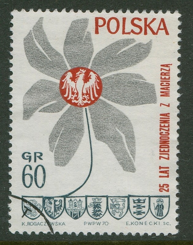 Poland Stamp Scott #1737 Flower, Eagle Arms 1970 