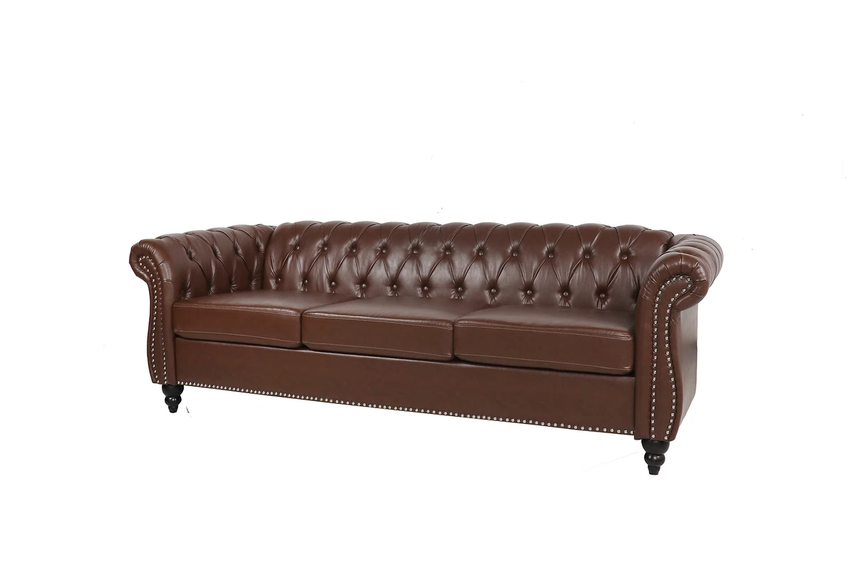 Brun fjerkræ Melankoli 84''3-Seater PU Leather Rolled Arm Chesterfield Sofa Couch DarkBrown Living Room | eBay Brun fjerkræ Melankoli 84''3-Seater PU Leather Rolled Arm Chesterfield Sofa Couch DarkBrown Living Room | eBay