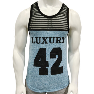 NWT FASHION LUXURY SUMMER WITH CLEAR MESH MEN'S GYM WORKOUT TANK TOP SIZE S