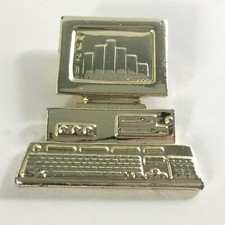 Vintage Desktop Computer PC Pin Brooch Gold Tone by OAJC