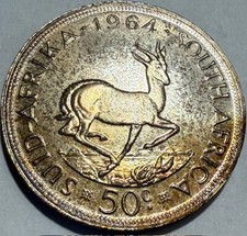 SOUTH AFRICA - Springbok - 50 Cents - 1964 - Km-62 - Toned Silver Proof!
