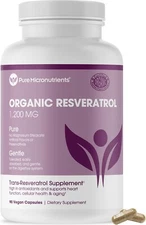 Pure Micronutrients Organic Resveratrol 90 Capsules 1200 Mg Trans-Resveratrol