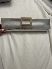 Roger Vivier Silver Metallic Leather Baguette Clutch
