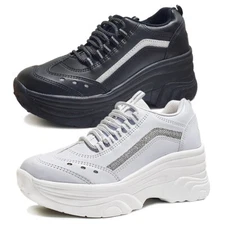 epdavin Women Cheerleaders Shoes High Heel Lace Up Platform Sneakers Trainers