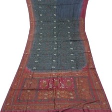 Vintage Navy Blue Sarees 100 Pure Silk Hand Embroidered Sari 5YD Craft Fabric