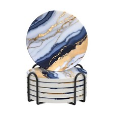 Coasters for Drinks,Blue Coasters with Holder Set of 6, Absorbent Drink Coasters