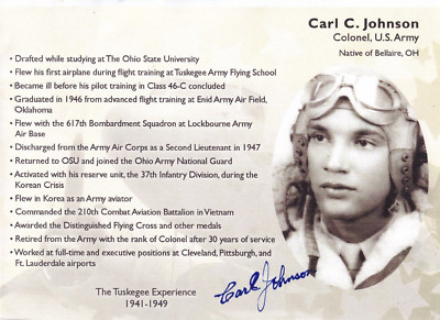 Carl C. Johnson Signed Autographed 5x7 Card WWII  Last Tuskegee Airman Pilot