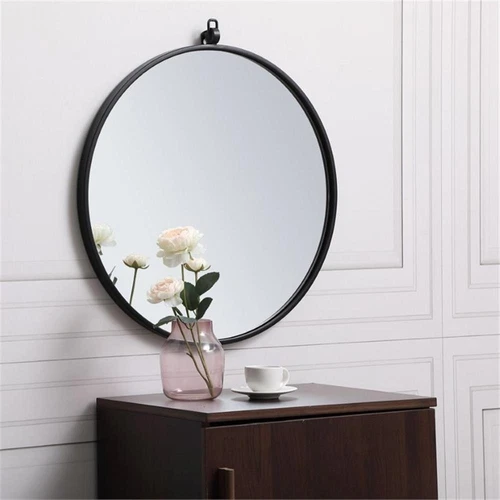 Elegant Decor Eternity 21" Round Mid Century Metal Frame Hooked Mirror in Black - Picture 5 of 7