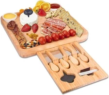 Bamboo Cheese Board &Knife Set Charcuterie Board Wood Cutting Board Serving Tray