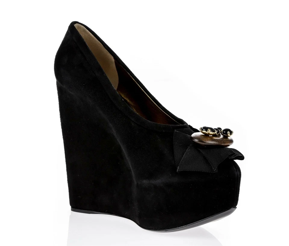 Dolce & Gabbana 女式黑色麂皮绒蝴蝶结懒人鞋楔形高跟鞋 40.5 欧元 — 第 4/4 张图片