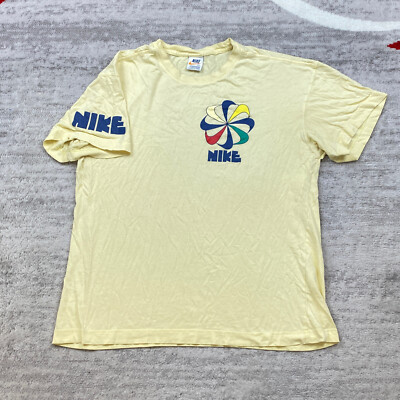 Vintage Nike Pinwheel Shirt Large Yellow Blue Spellout Geisha