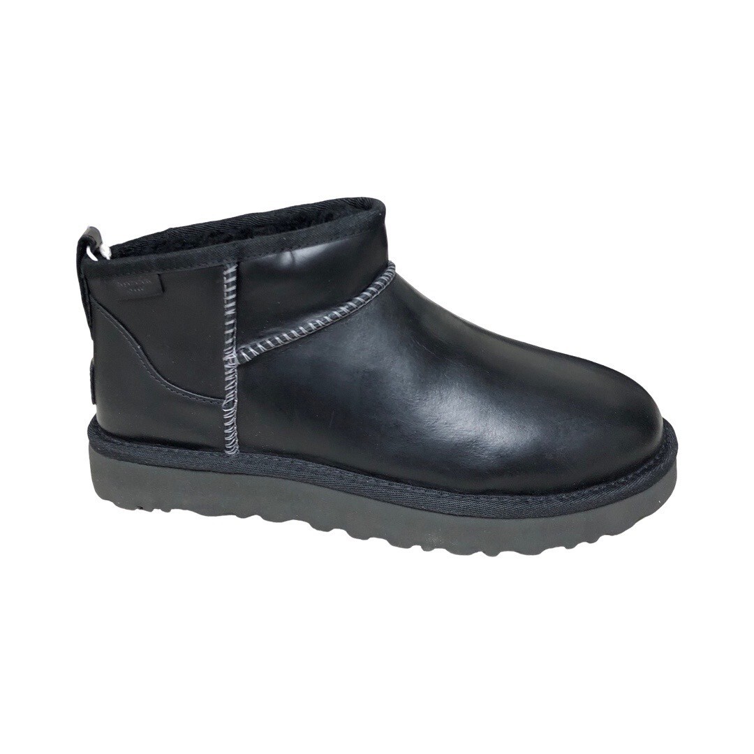 Botas UGG clásicas ultra mini de cuero negras lluvia para mujer 1163490