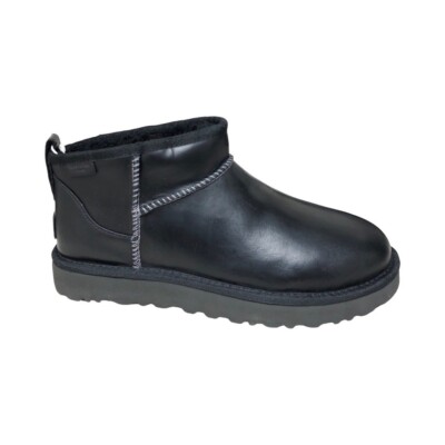 UGG Women's Classic Ultra Mini Leather Regen Black Boots 1163490