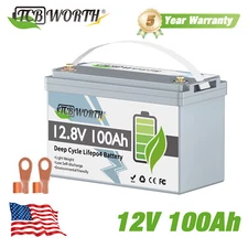 12V 100Ah LiFePO4 Deep Cycle Lithium Battery 100A BMS for Camper Van Off-grid RV