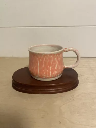 Vintage Coffee Cup Studio Art Pottery Mug W Handle Salmon Color Hand Made Signed