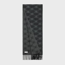 CELINE - Fringed Triomphe Logo Scarf | 100% Cashmere Monogram | MSRP $940.00